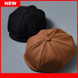 Caps Wool 8 Panels Black Camel Newsboy Cap for Men Spring Autumn Classic Octagonal Hat Flat Caps Women Beret Hat Dropshipping Nz252