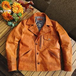 YR.Men Rider Vintage Amber tanned horsehide jacket.classic casual soft real leather coat.slim fit leather cloth 240108