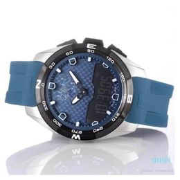 Wirist Watch T-Touch Expert Solar T091 Blue Dial Chronograph Quartz Blue Rubber Strap Deployment Clasp Men Watch Wristwatches Mens273O