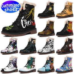 Customised shoes Customised Boots star Christmas high top leather boots plush snow ice Custom pattern women men Boots outdoor sneaker black red big size eur 36-48