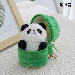 Keychains Keychain Toy Unique Design Plush Panda Doll With Bamboo Storage Bag Creative Keyrings Kawaii For