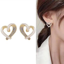 Stud Earrings Korean Crystal Heart For Women Cute White Oil Dropping Trending Products 2024 Fashion Jewellery Gift