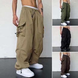 Men's Pants Multi-pocket Cell Phone Pocket Trousers Oversized Multi Cargo For Men With Elastic High Waist Crotch Soft