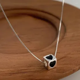 Pendants 925 Sterling Silver Necklace Heart Love Cube Black Enamel Punk Geometric For Women Girl Jewelry Gift Drop Wholesale