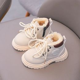 Winter Boots for Kids Leather Shoes Fashion Warm Non-slip Boys Student Shoes Outdoor Short Boots 240108