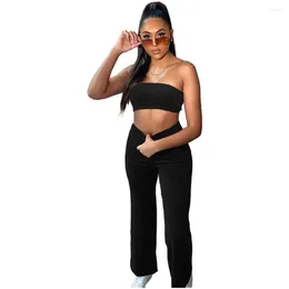 Women's Two Piece Pants AR5575 European And American 2024 Sexy Women's Fashion Solid Colour High-grade Korean Velvet Tube Top Loose