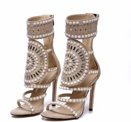 Women Fashion Open Toe Rhinestone Design High Heel Sandals Crystal Ankle Wrap Glitter Diamond Gladiator Black
