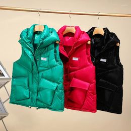 Women's Vests Winter Clothes Women Down Cotton Vest Casual Loose Solid Hooded Short Coat