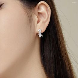 Stud Earrings Karachi Korean Version S925 Sterling Silver Female With Bow And Diamond Inlay Symmetrical Fashionable