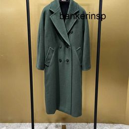 Cashmere Coat Maxmaras Labbro Coat 101801 Pure Wool Winter 101801 Moss Green breasted Cashmere for Men and Women's High end Long Loose and Thickened