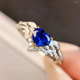 Cluster Rings JY2024 No.12597 Sapphire Natural 0.54ct Blue Gemstone Pure 18 K Gold Jewellery For Women Diamonds