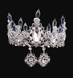 Luxury Crystals Baroque Wedding Crowns With Earrings Silver Beaded Bridal Tiaras Rhinestone Head Pieces Cheap Hair Accessories Pag7643298