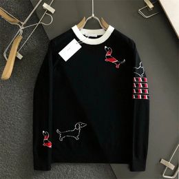 Fashion TB Brand Sweaters Men Women Slim O-Neck Pullover Clothing Patchwork Wool Cotton Dog Embroidery Autumn Winter Casual Coat 240108