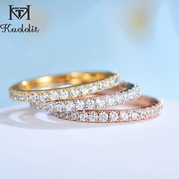 Kuololit Solid 585 Rose gold 925 Sterling Silver 5A Zircon Gemstone Rings for Women Handmade Half Size Band Wedding Party Gifts 240108