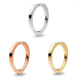 Cluster Rings Authentic 925 Sterling Silver Sparkling Rose Golden Shine Hearts Ring For Women Wedding Party Europe Fashion Jewellery