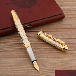Fountain Pens Wholesale Luxury Metal 300 Pen White Golden Retro Hollow Out Faucet 26 Nib Stationery Office School Supplies 230707 Dr Dhygb