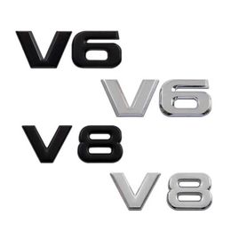 3D Metal Black Chrome V6 V8 Emblem Car Fender Badge Trunk Decal For Car V6 V8 Stikcer Accessories