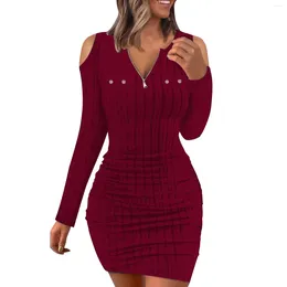 Casual Dresses Sexy Off Shoulder Knitted Mini Dress Women Autumn Winter Bodycon Long Sleeve For Elegant Sweater Vestidos