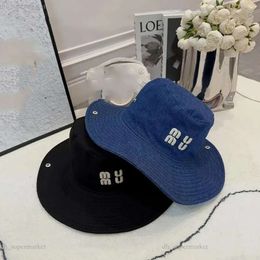 Wide Brim Bucket Hats Mius Cowboy Fisherman Hat Female Display Face Small Spring and Summer mius mius cap Everything Casual Face Covering Embroidery Hat