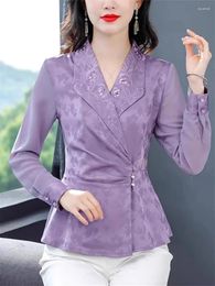 Women's Blouses Woman Spring Shirt 2024 Fashion High End Luxury Jacquard Tops Slim Fit Elegant Long Sleeve Blouse Z4617