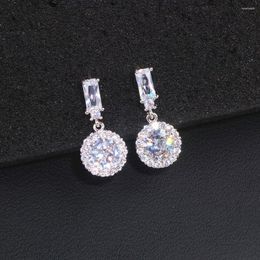 Dangle Earrings Classic Luxury Round Cubic Zircon For Women Bride Trendy Sparking Crystals Drop Wedding Gifts WX156