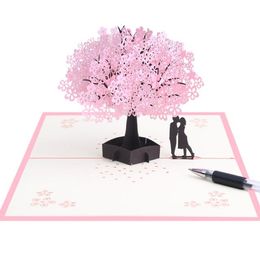 Cherry blossoms 3d greeting card romantic flower pop up greeting cards wedding congratulation cards pop up card for Valentine0396433184