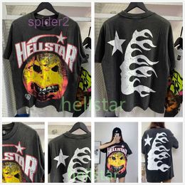 Vintage Hellstar Shirt Designer t Shirts Graphic Tee Clothing Clothes Hipster Washed Fabric Street Graffiti Style Cracking Geometric Pattern High Weight A1 7QBX