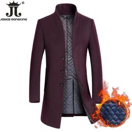 Winter Mens Fashion Boutique High-grade Pure Color Wool Woolen Cloth Business Leisure Trench Coat / Men Thick Dust Coat 240109