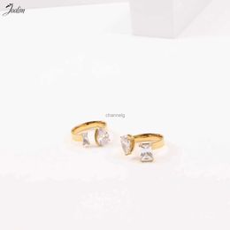 Cluster Rings Joolim Jewellery Wholesale High End PVD No Fade Elegant Irregular Teardrop Cubic Zirconia Opening Stainless Steel Ring for Women YQ240109