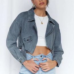 Women's Jackets Y2k Denim Jacket Fashion Irregular Patchwork Turn-down Collar Loose Button Crop Top Outwear Jean Coat Female Jeans