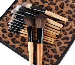 12Pcsset Professional Bamboo Handle Makeup Brushes Kabuki Powder Foundation Lip blusher Cosmetic Brushes Makeup Tools with Leopar6738387