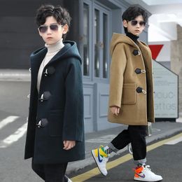 Boys Woolen Coat 2024 Spring Autumn Fashion Solid Wooded Jackets Outwear 414T Kids Overcoat Quality High