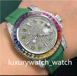 With Box Diamond Watch Mens Watches Automatic Mechanical Movement 40mm Sapphire Rubber Strap Folding Clasp Waterproof Wristwatch