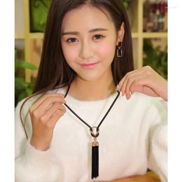 Pendant Necklaces Vintage Charm Black Long Tassel Chain Tie Necklace For Women Temperament Simple Sweater Chokers Jewellery Accessories Gift