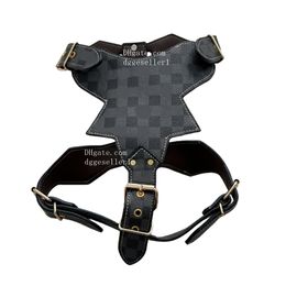 Designer Dog Harness Leash set No Pull Dog Harness with Classic Letter Pattern Durable & Adjustable Leather Pet Harness for Large Dogs Bulldog Terrier Pitbull XL B221