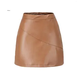 Skirts Women Pu Leather Skirt Sexy Mini Elastic Wrap A-Line Short