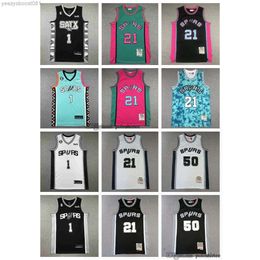 S Basketbol Formaları Taslak Seçim No.1 Victor Wembanyama Urban Edition Tim 21 Duncan 50 Robinson 2023 Black White Retro Mesh Jersey