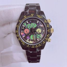 Leisure Coloured block dial automatic mechanical movement black precision steel strap 40mm watch classic bracelet