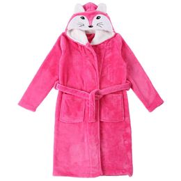 Winter Warm Dressing Gown Kids Animal Baby Bathrobe Flannel Children Bathgrowns Bathrobes Rabbit Hooded Bath Robe for Girls 240108