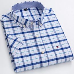 S~7xl Cotton Shirts for Men Short Sleeve Summer Plus Size Plaid Shirt Striped Male Shirt Business Casual White Regular Fit 240109