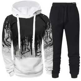 Men's Tracksuits Spring Autumn Sets Hooded Sweatshirt And Sweatpants Fashion Casual Long Sleeve Fleece Streetwear Male 2 Pieces Outfits