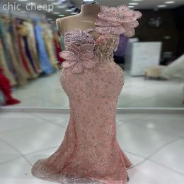 Aso Ebi Pink Mermaid Prom Crystals Beaded Sequined Lace Evening Formal Party Second Reception Birthday Engagement Gowns Drs Robe De Soiree ZJ