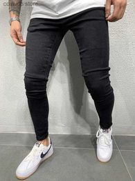 Men's Jeans Retro Solid Stretch Ripped Skinny Jeans Men Basic Biker Slim Fit Elastic Y2K Denim Cargo Pants Casual Pantnes Hombre Joggers T240109