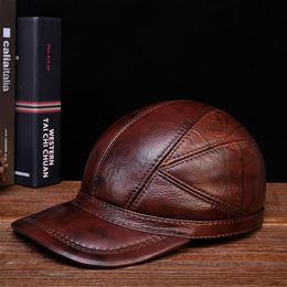 Caps Men's Golf Genuine Leather Pilot Hat Male Winter Real Cow Skin Casual Wear Baseball Caps Outdoors Korean Plate Flying Hats