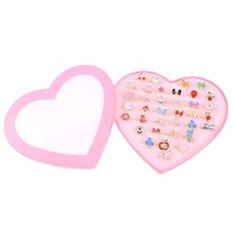 Colorful Children Adjustable Rings Sparkle with Heart Shape Display Case for Kids Birthday Party Favors