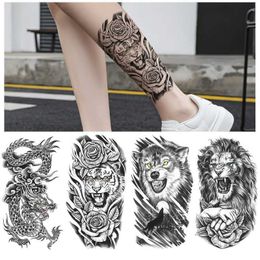 New Dragon Wolf Tiger Black Water Transfer Simulation Disposable Temporary Half Arm Animal Set Tattoo Sticker