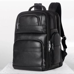 Men's Quality Genuine Leather Backpack USB charging Women Waterproof Black Laptop Daypack Student Schoolbag Big Travel Rucksack 240108