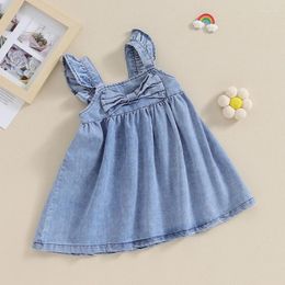 Girl Dresses Summer Baby Girls Denim Dress Solid Colour Bow Sleeveless A-Line Princess For Beach Party Children Clothes