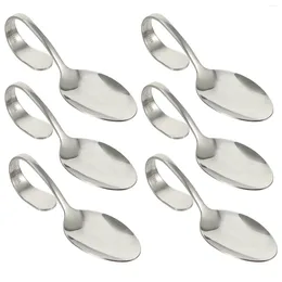 Forks 1 Set 6Pcs Stainless Steel Western Spoons Curved Handle Scoops (Silver)