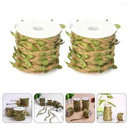 Decorative Flowers 2 Rolls Of Artificial Leaf Ribbon Decoration Rope Green Leaves